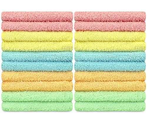 DecorRack 20 Pack 100% Cotton Wash Cloth, Luxurious Soft, 12 x 12 inch Ultra Absorbent, Machine Washable Washcloths, Assorted Colors (20 Pack)