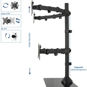 VIVO Black Adjustable Quad Monitor Desk Stand Mount, Free Standing Heavy Duty Glass Base, Holds 4 Screens up to 27 inches, STAND-V004FG
