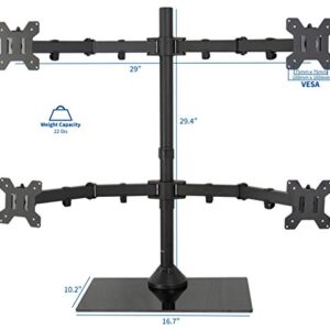 VIVO Black Adjustable Quad Monitor Desk Stand Mount, Free Standing Heavy Duty Glass Base, Holds 4 Screens up to 27 inches, STAND-V004FG