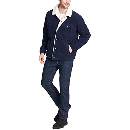 Levi's Men's Corduroy Sherpa Trucker Jacket, Navy, Large