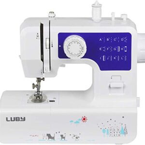 Luby Sewing Machine with 12 Built-in Stitches & Free Arm, Portable, Lightweight, Suitable for Small Projects, Blue