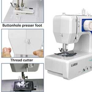 Luby Sewing Machine with 12 Built-in Stitches & Free Arm, Portable, Lightweight, Suitable for Small Projects, Blue