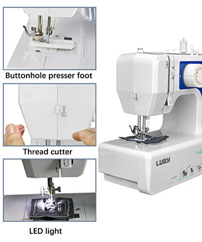 Luby Sewing Machine with 12 Built-in Stitches & Free Arm, Portable, Lightweight, Suitable for Small Projects, Blue