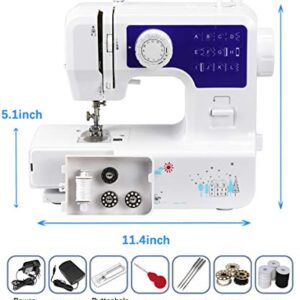 Luby Sewing Machine with 12 Built-in Stitches & Free Arm, Portable, Lightweight, Suitable for Small Projects, Blue