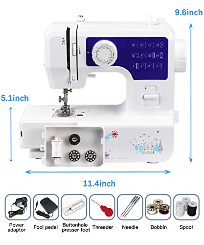 Luby Sewing Machine with 12 Built-in Stitches & Free Arm, Portable, Lightweight, Suitable for Small Projects, Blue