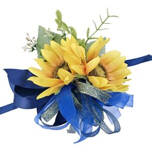 dalamoda sunflower wrist corsage-girl bridesmaid wedding prom party gril wrist corsage party prom hand flower decor pack of 1 (sf-wrist corsage)