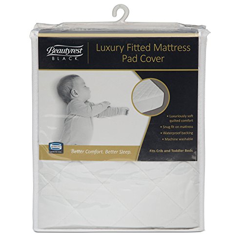 Beautyrest Black Luxury Fitted Baby Crib Mattress Pad Cover | Waterproof | 52” x 28” | Machine Washable, Bright White