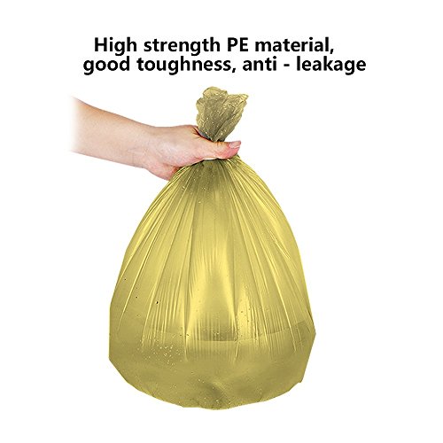 5 Rolls Small Trash Garbage Bags, 4 Gallon Strong Thin Material Disposable, Kitchen, Durable Plastic Trash Bags for Office Home Bedroom Garden Waste Bin, 100 Counts (Golden)