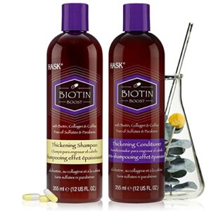 hask biotin boost shampoo and conditioner set thickening for all hair types, color safe, gluten-free, sulfate-free, paraben-free - 1 shampoo and 1 conditioner