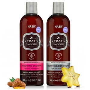 hask keratin protein smoothing shampoo + conditioner set for all hair types, color safe, gluten-free, sulfate-free, paraben-free, cruelty-free - 1 shampoo and 1 conditioner