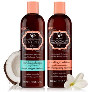 hask coconut monoi nourishing shampoo + conditioner set for all hair types, color safe, gluten-free, sulfate-free, paraben-free, cruelty-free - 1 shampoo and 1 conditioner