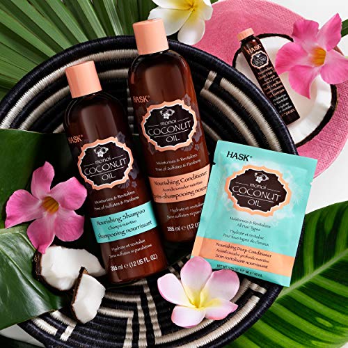 HASK COCONUT MONOI Nourishing Shampoo + Conditioner Set for All Hair Types, Color Safe, Gluten-Free, Sulfate-Free, Paraben-Free, Cruelty-Free - 1 Shampoo and 1 Conditioner