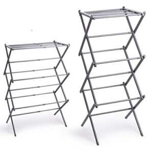 bino 3-tier collapsible drying racks | silver | laundry foldable rack | air drying & hanging | foldable portable indoor & outdoor | space saving clothes dryer stand