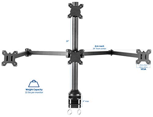 VIVO Steel Quad LED LCD Computer Monitor Heavy Duty Desk Mount, 3 Plus 1 Fully Adjustable Stand, Holds 4 Screens up to 32 inches, STAND-V104A