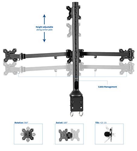 VIVO Steel Quad LED LCD Computer Monitor Heavy Duty Desk Mount, 3 Plus 1 Fully Adjustable Stand, Holds 4 Screens up to 32 inches, STAND-V104A