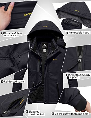 GEMYSE Men's Mountain Waterproof Ski Snow Jacket Winter Windproof Rain Jacket (Black,Medium)