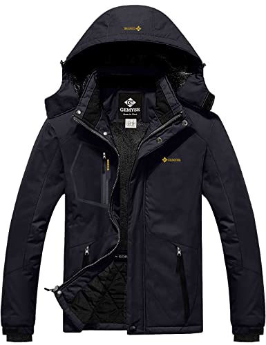 GEMYSE Men's Mountain Waterproof Ski Snow Jacket Winter Windproof Rain Jacket (Black,Medium)