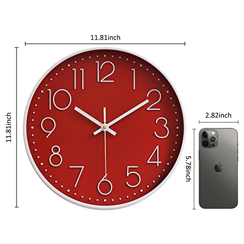 Preciser Kitchen Wall Clocks 12 Inch Vintage Style Non-Ticking Wall Clock Battery Operated Quartz Analog Silent Movement Large Decorative Clock Arabic Numerical for Home Office Decor