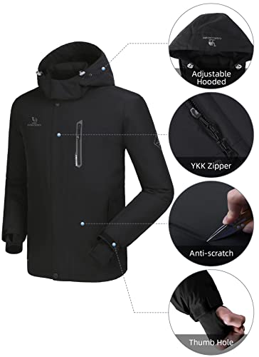 CAMEL CROWN Men's Winter Ski Jackets Warmth Coat Waterproof Detachable Hood Windproof Fleece Lined for Mountain Snow