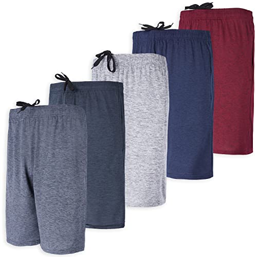 Real Essentials Mens Dry Fit Shorts Dri Active Wear Short Men Athletic Performance Basketball 9 Inch Inseam Sweat Tennis Soccer Running Essentials Gym Casual Workout Sports, Set 5, L, Pack of 5