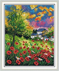 maydear full range of embroidery starter kits stamped cross stitch kits beginners for diy embroidery 11ct 3 strands - beautiful flowers 13×15(inch)