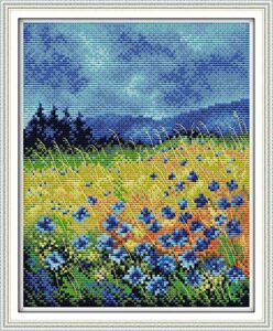 maydear full range of embroidery starter kits stamped cross stitch kits beginners for diy embroidery 11ct 3 strands - beautiful flowers 13×15.4(inch)