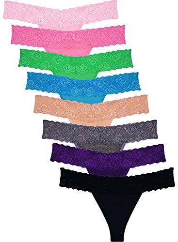 Sunm Boutique 8 Pack Lace Thongs for Women Thong Underwear Panties Low Waist (Multi, Medium)