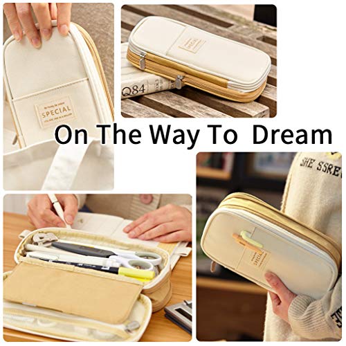 EASTHILL Big Capacity Pencil Pen Case Office College School Large Storage High Capacity Bag Pouch Holder Box Organizer Khaki