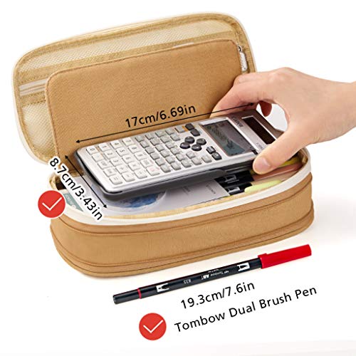 EASTHILL Big Capacity Pencil Pen Case Office College School Large Storage High Capacity Bag Pouch Holder Box Organizer Khaki