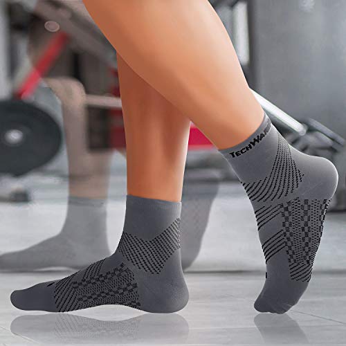 TechWare Pro Plantar Fasciitis Socks - Ankle Compression Socks Men & Women. Arch, Ankle & Foot Support Socks. (Gray Med)