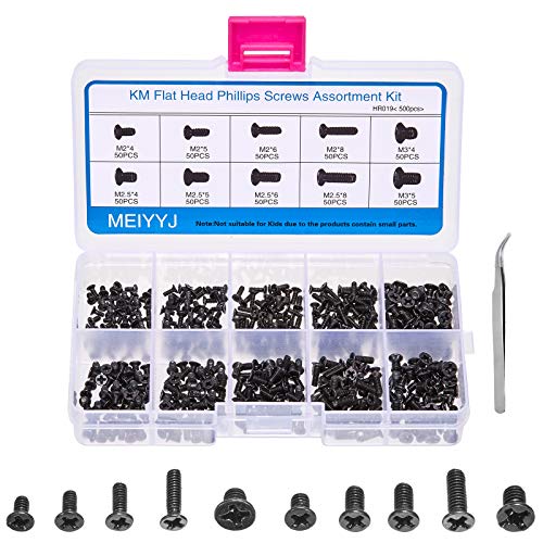 MEIYYJ 500pcs M2 M2.5 M3 Laptop Notebook Computer Replacement Screws Kit, PC Flat Head Phillips Screw Assortments, Countersunk SSD Electronic Repair Accessories for Sony DELL Samsung IBM HP Toshiba