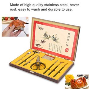 Walfront 8PCS Lobster Crab Cracker Tools Stainless Steel Seafood Claw Tool Set Crab Crackers Set Gift Seafood Scissors Set Hammer/Spoon/Shaving/Axe/Fork/Tweezers/Scissors