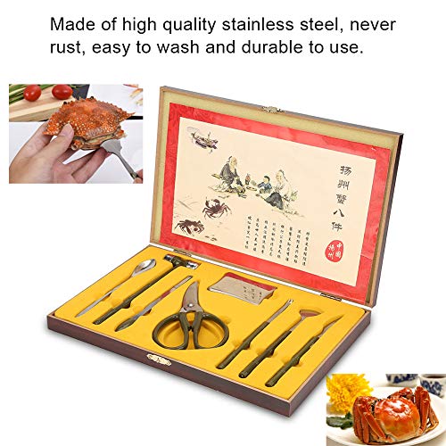 Walfront 8PCS Lobster Crab Cracker Tools Stainless Steel Seafood Claw Tool Set Crab Crackers Set Gift Seafood Scissors Set Hammer/Spoon/Shaving/Axe/Fork/Tweezers/Scissors