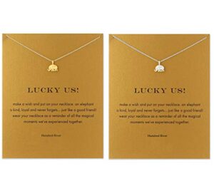 hundred river friendship clover necklace unicorn good luck elephant necklace with message card gift card（2&3pack） (elephant 2pack)