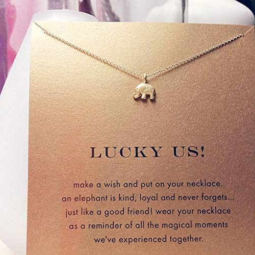 Hundred River Friendship Clover Necklace Unicorn Good Luck Elephant Necklace with Message Card Gift Card（2&3pack） (Elephant 2pack)