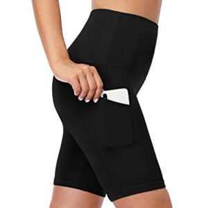 CADMUS Women's High Waist Spandex Yoga Shorts for Bike Running Two Side Pockets,1010,Black,Black,Black,Medium