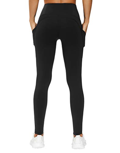 THE GYM PEOPLE Thick High Waist Yoga Pants with Pockets, Tummy Control Workout Running Yoga Leggings for Women (X-Large, Black  )