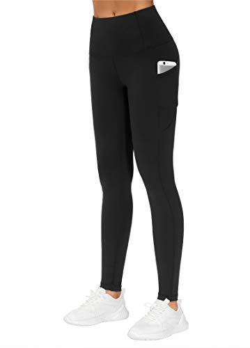 THE GYM PEOPLE Thick High Waist Yoga Pants with Pockets, Tummy Control Workout Running Yoga Leggings for Women (X-Large, Black  )