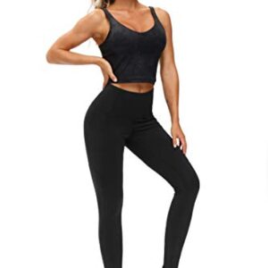 THE GYM PEOPLE Thick High Waist Yoga Pants with Pockets, Tummy Control Workout Running Yoga Leggings for Women (X-Large, Black  )