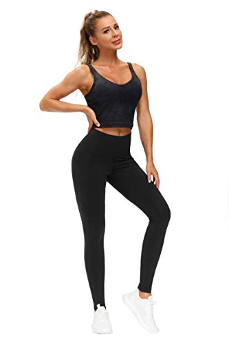 THE GYM PEOPLE Thick High Waist Yoga Pants with Pockets, Tummy Control Workout Running Yoga Leggings for Women (X-Large, Black  )