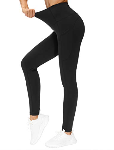 THE GYM PEOPLE Thick High Waist Yoga Pants with Pockets, Tummy Control Workout Running Yoga Leggings for Women (X-Large, Black  )