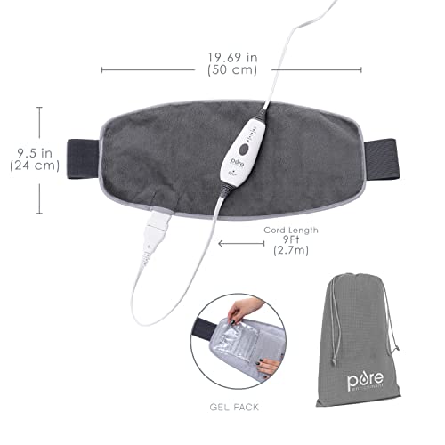 Pure Enrichment® PureRelief™ Lumbar & Abdominal Heating Pad - 4 Heat Settings, Adjustable Belt, Hot/Cold Gel Pack, and Storage Bag - Ideal for Back Pain and Abdominal Cramps