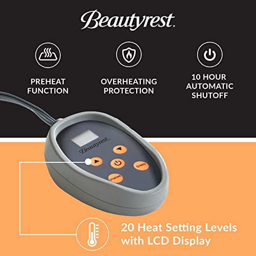 Beautyrest 100% Cotton Heated Mattress Pad - Bed Warmer with 20 Heat Settings Controller, Auto Shut Off Timer, Deep All Around Elastic Pocket, UL Certified, Machine Washable, White King