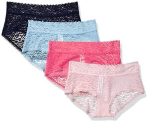 amazon essentials women's lace stretch hipster underwear, pack of 4, blue/pink, large