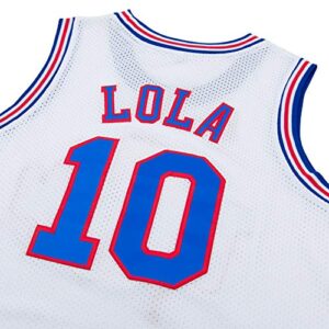 Mens Basketball Jerseys #10 Lola Space Movie Jersey Shirts White/Black (White, Large)