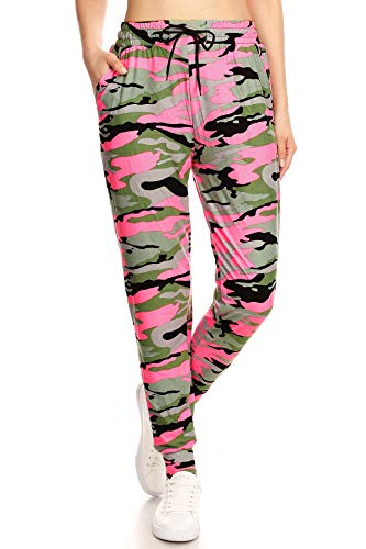 Leggings Depot JGA-Q654-N367-XL Blush Hue Camouflage Print Jogger Pants w/Pockets, X-Large