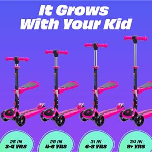 Kick Scooters for Kids Ages 3-5 (Suitable for 2-12 Year Old) Adjustable Height Foldable Scooter Removable Seat, 3 LED Light Wheels, Rear Brake, Wide Standing Board, Outdoor Activities for Boys/Girls