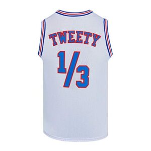 CNALLAR Mens Basketball Jersey 1/3 Tweety Space Movie Jersey White/Black (White, Large)