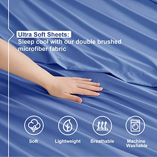 Nestl Split King Sheets for Adjustable Beds - 5 Piece Split King Sheets Set, Deep Pocket, Hotel Luxury, Extra Soft, Breathable and Cooling, Calm Blue Split King Bed Sheets