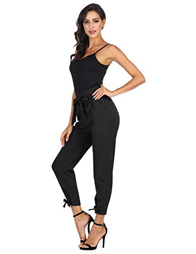 GRACE KARIN Women Solid Casual Work Trousers High Waist Ruffle Bow Tie Pants L Black